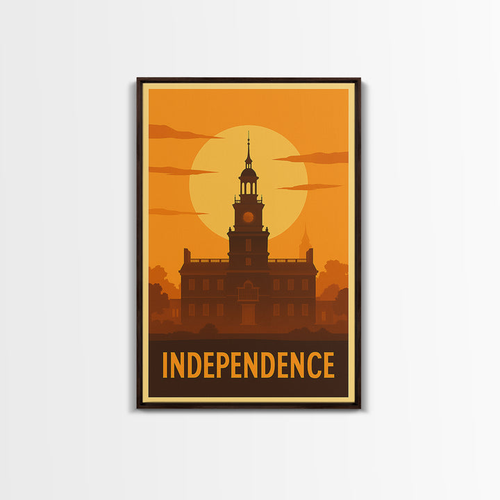 Independence Travel Poster, Canvas Print, Gold Art Deco Poster Art, Independence Travel Art, Eclectic Wall Decor, Watercolor City Skyline