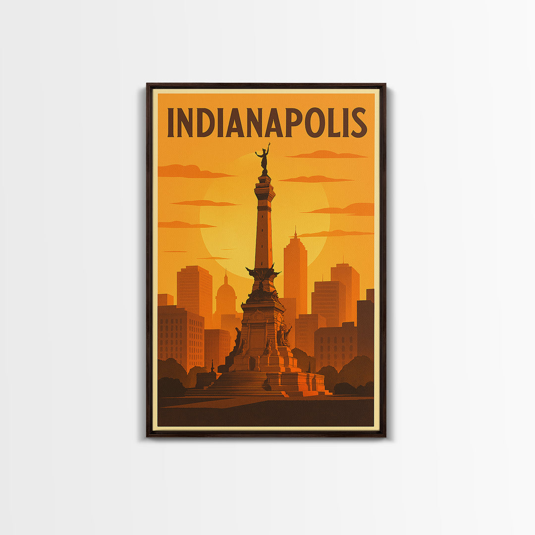 Indianapolis Indiana Travel Poster, Canvas Print, Warm Sunset Silhouette Art, Indianapolis Art Print, Retro Travel Print, Home Office Decor