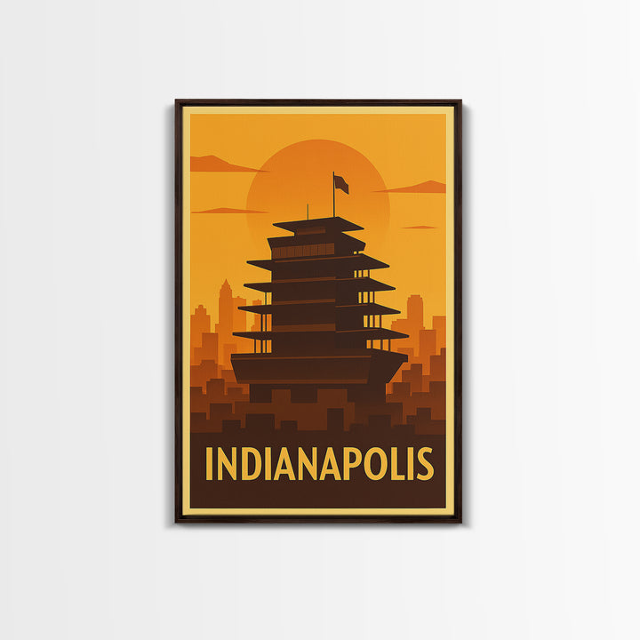Indianapolis Travel Poster, Canvas Print, Warm Sunset Silhouette Art, Indianapolis City Art, Eclectic Wall Decor, Travel Poster Art