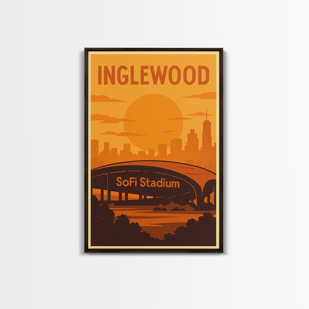 Inglewood California Travel Poster, Canvas Print, Gold Art Deco Poster Art, Inglewood City Art, Watercolor City Skyline, Travel Art Print