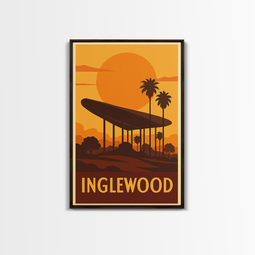 Inglewood Travel Poster, Canvas Print, Warm Sunset Silhouette Art, Inglewood Wall Art, Retro Travel Print, City Travel Prints, Wall Art