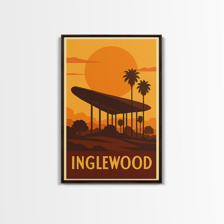 Inglewood Travel Poster, Canvas Print, Warm Sunset Silhouette Art, Inglewood Wall Art, Retro Travel Print, City Travel Prints, Wall Art