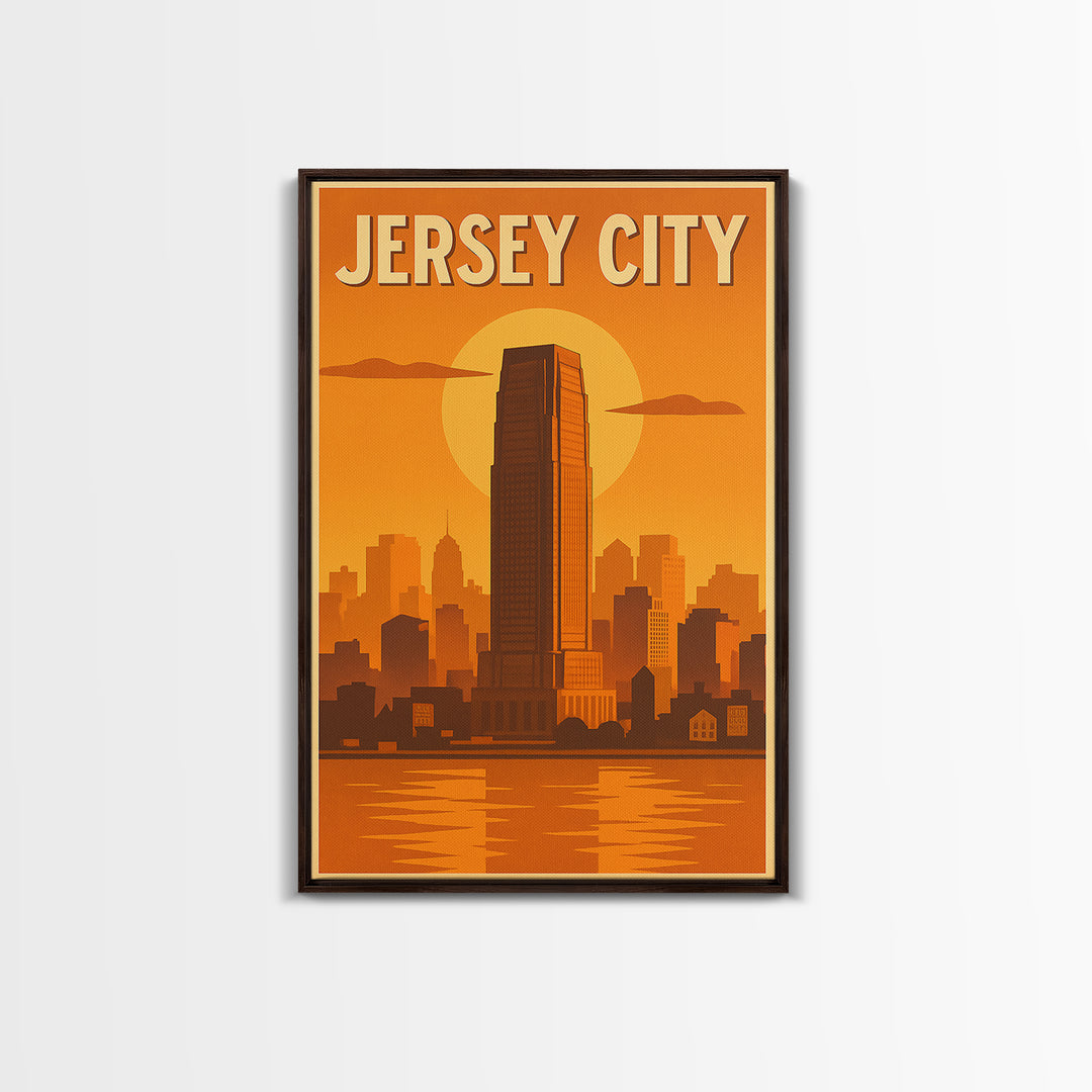 Jersey City New Jersey Travel Poster, Framed Canvas Print, Vintage Deco Wall Art, Jersey City Wall Art, Fine Art Print, Travel Wall Art