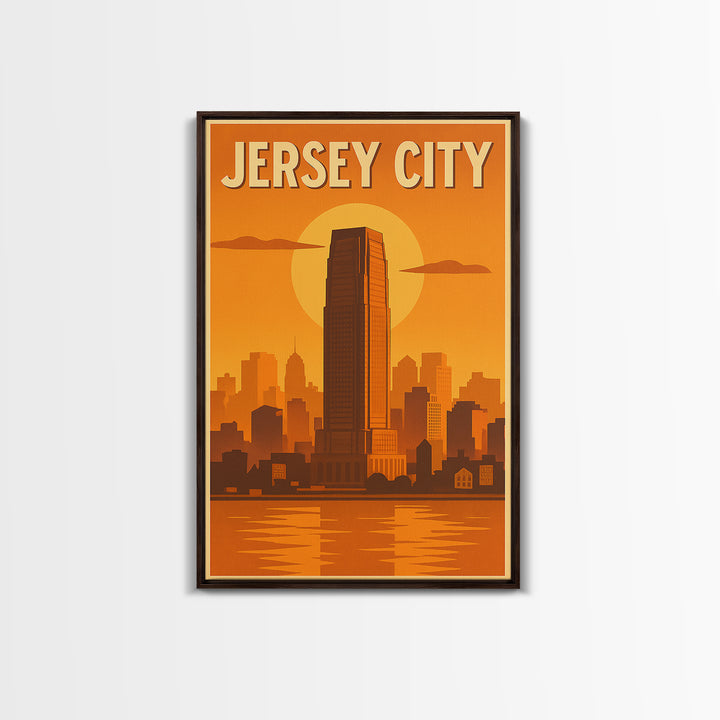 Jersey City New Jersey Travel Poster, Framed Canvas Print, Vintage Deco Wall Art, Jersey City Wall Art, Fine Art Print, Travel Wall Art