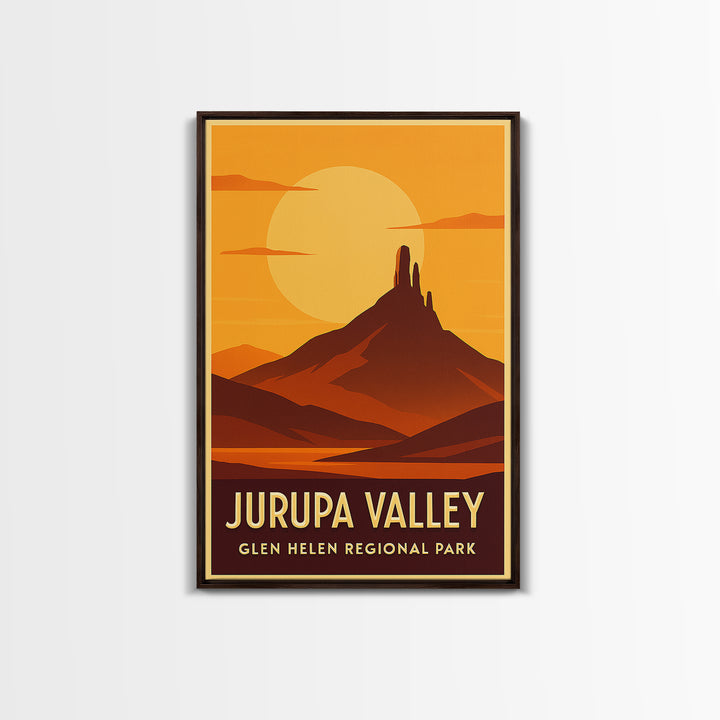 Jurupa Valley Travel Poster, Framed Canvas Print, Warm Sunset Silhouette Art, Jurupa Valley Art Print, Gift For Travelers, Vintage Print