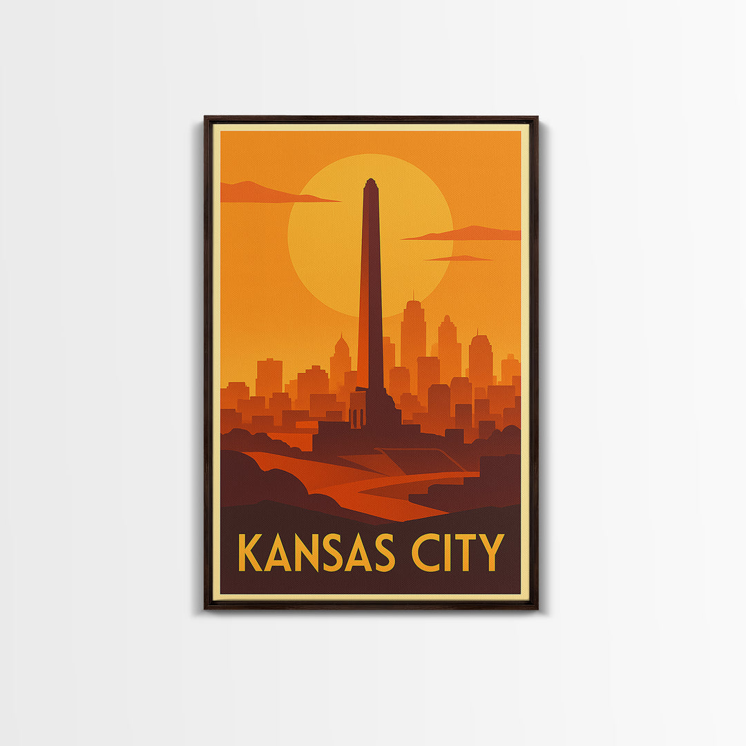 Kansas City Travel Poster, Framed Canvas Print, Gold Art Deco Poster Art, Kansas City Travel Art, Retro Travel Print, Travel Wall Decor