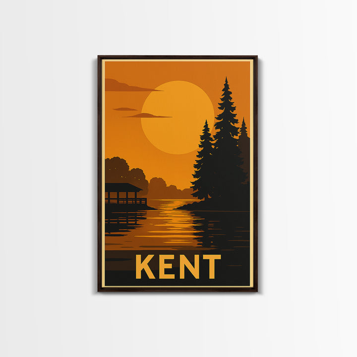 Kent Travel Poster, Canvas Print, Gold Art Deco Poster Art, Kent Wall Art, Fine Art Print, Watercolor Urban Skyline, Eclectic Wall Decor