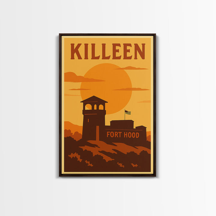 Killeen Texas Travel Poster, Framed Canvas Print, Golden Travel Poster Art, Killeen Art Print, Home Office Decor, Travel Poster Art