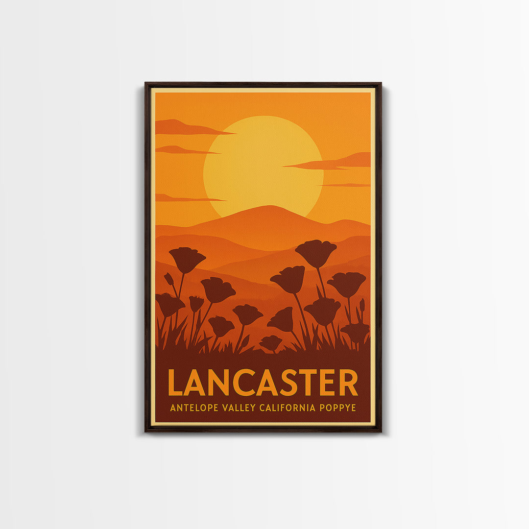 Lancaster Travel Poster, Canvas Print, Warm Sunset Silhouette Art, Lancaster Travel Art, Retro Travel Print, Travel Wall Decor