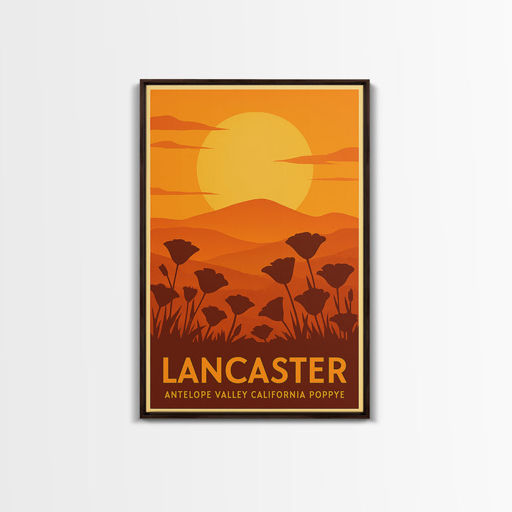 Lancaster Travel Poster, Canvas Print, Warm Sunset Silhouette Art, Lancaster Travel Art, Retro Travel Print, Travel Wall Decor