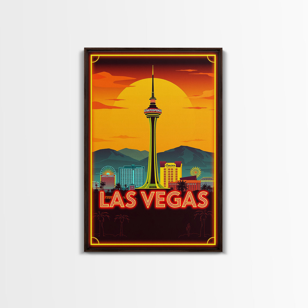 Las Vegas Travel Poster, Framed Canvas Print, Gold Art Deco Poster Art, Las Vegas Art Print, Gift For Travelers, Vintage Travel Art