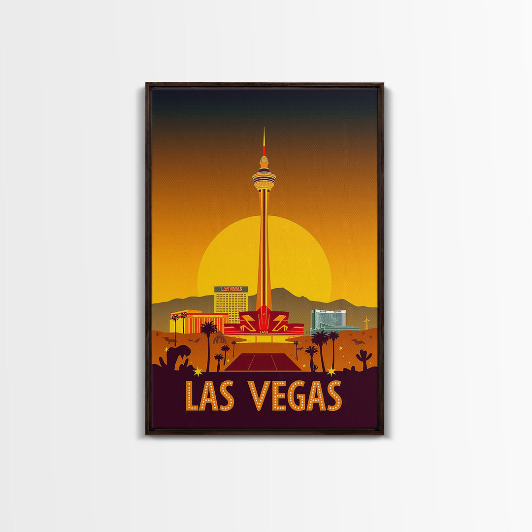 Las Vegas Travel Poster, Canvas Print, Warm Sunset Silhouette Art, Las Vegas Art Print, Vintage Travel Art, Vintage Travel Print
