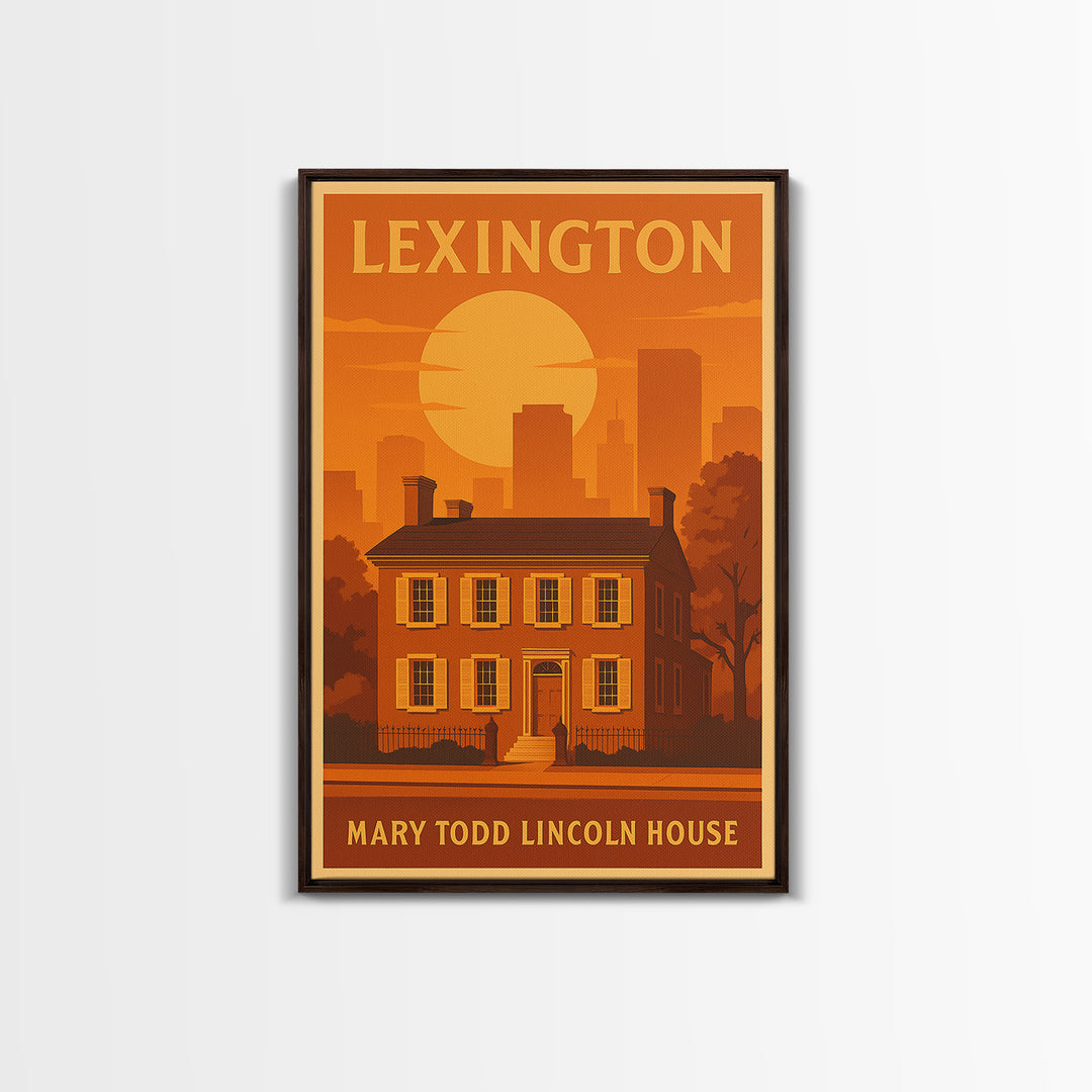 Lexington Kentucky Travel Poster, Framed Canvas Print, Warm Sunset Silhouette Art, Lexington Art Print, City Art Print, Fine Art Print