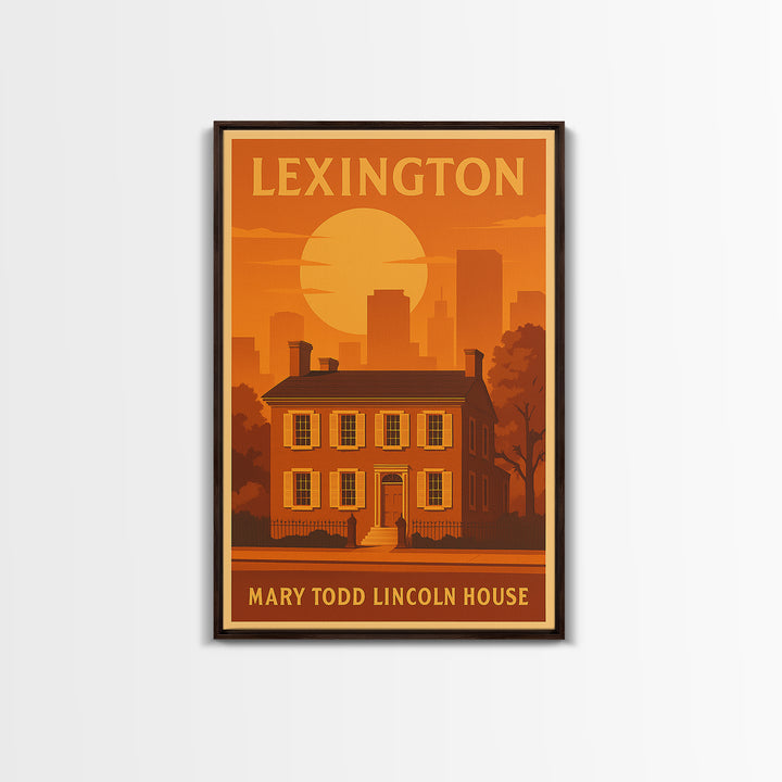 Lexington Kentucky Travel Poster, Framed Canvas Print, Warm Sunset Silhouette Art, Lexington Art Print, City Art Print, Fine Art Print