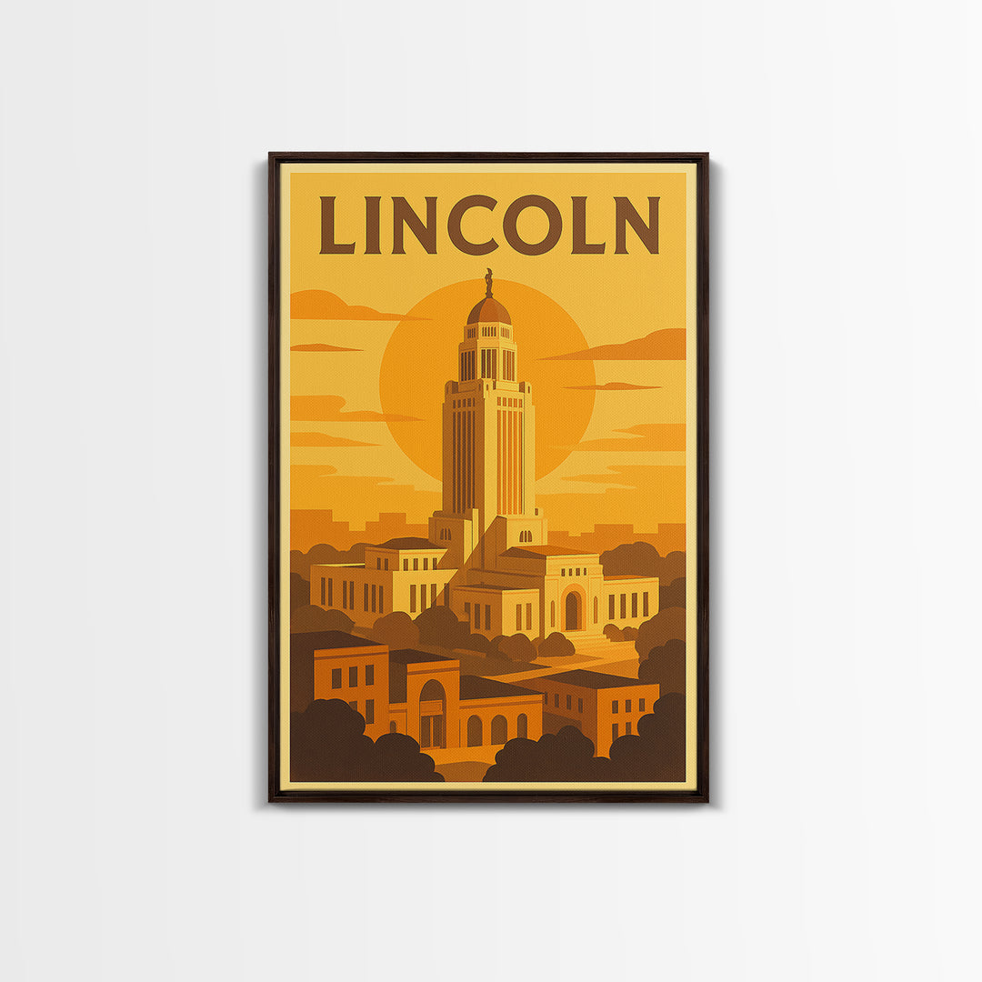 Lincoln Nebraska Travel Poster, Canvas Print, Golden Travel Poster Art, Lincoln Wall Art, Travel Poster Art, Travel Wall Decor, Art Print