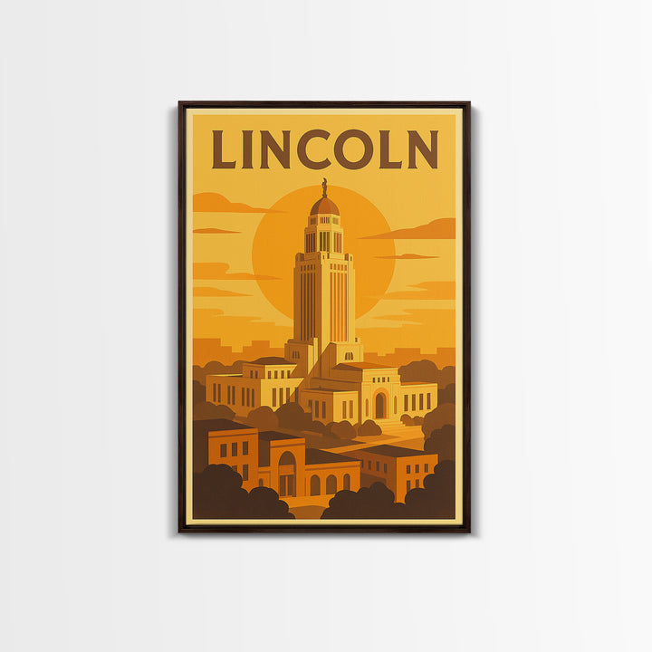 Lincoln Nebraska Travel Poster, Canvas Print, Golden Travel Poster Art, Lincoln Wall Art, Travel Poster Art, Travel Wall Decor, Art Print