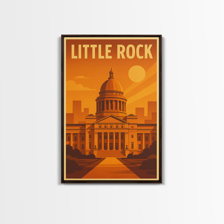 Little Rock Arkansas Travel Poster, Canvas Print, Warm Sunset Silhouette Art, Little Rock Travel Art, City Art Print, Vintage Travel Art