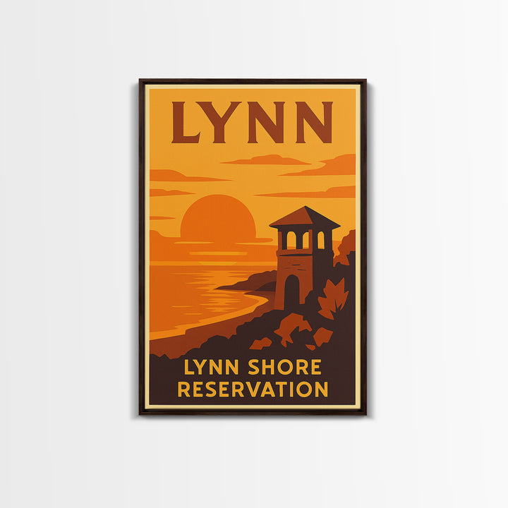 Lynn Massachusetts Travel Poster, Canvas Print, Warm Sunset Silhouette Art, Lynn Wall Art, Poster Art, Retro Travel Print, City Illustration