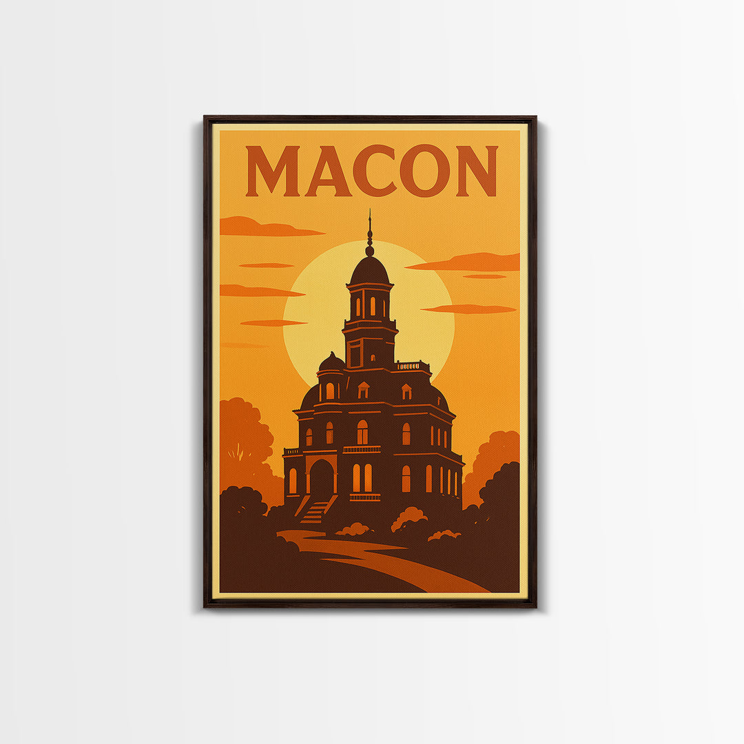 Macon Georgia Travel Poster, Canvas Print, Golden Travel Poster Art, Macon City Art, Mid Century Wall Art, Travel Poster Art, City Poster
