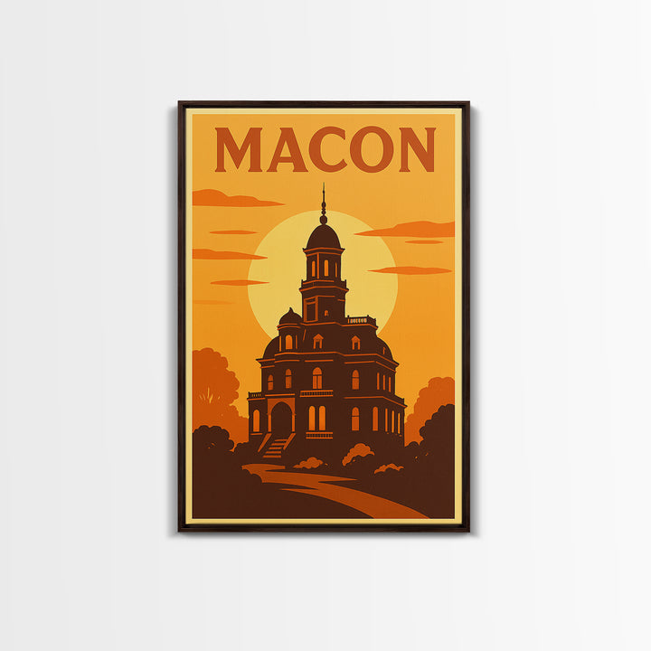 Macon Georgia Travel Poster, Canvas Print, Golden Travel Poster Art, Macon City Art, Mid Century Wall Art, Travel Poster Art, City Poster