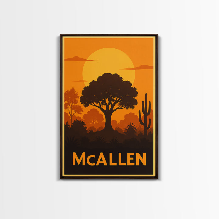 Mcallen Travel Poster, Canvas Print, Warm Sunset Silhouette Art, Mcallen Art Print, Travel Wall Decor, City Illustration, Gift For Travelers