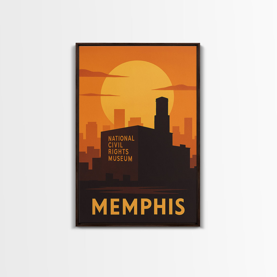 Memphis Travel Poster, Canvas Print, Golden Travel Poster Art, Memphis Travel Art, City Illustration, Living Room Wall Art, Fine Art Print