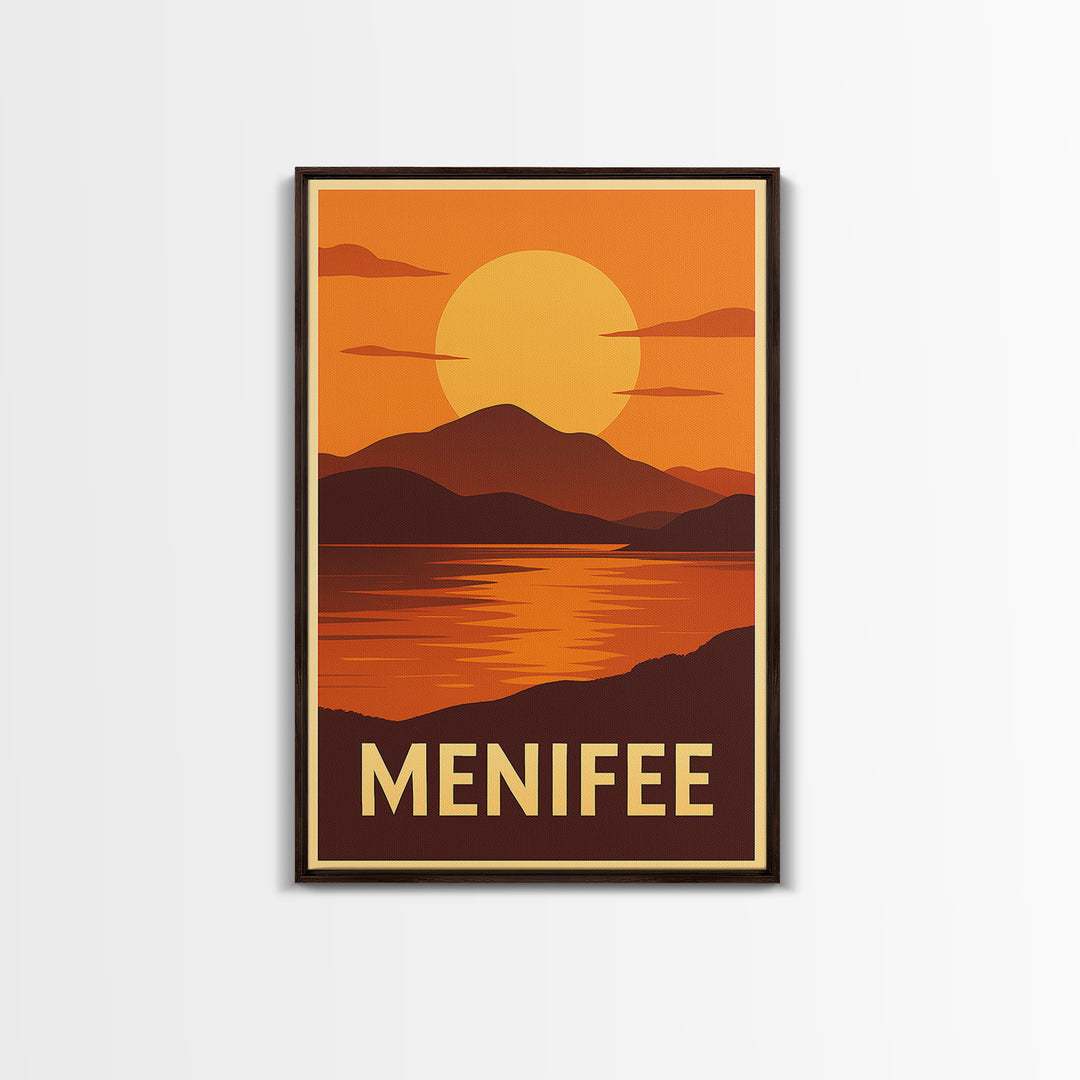 Menifee Travel Poster, Canvas Print, Golden Travel Poster Art, Menifee Poster Print, City Illustration, City Travel Prints, Landscape Art