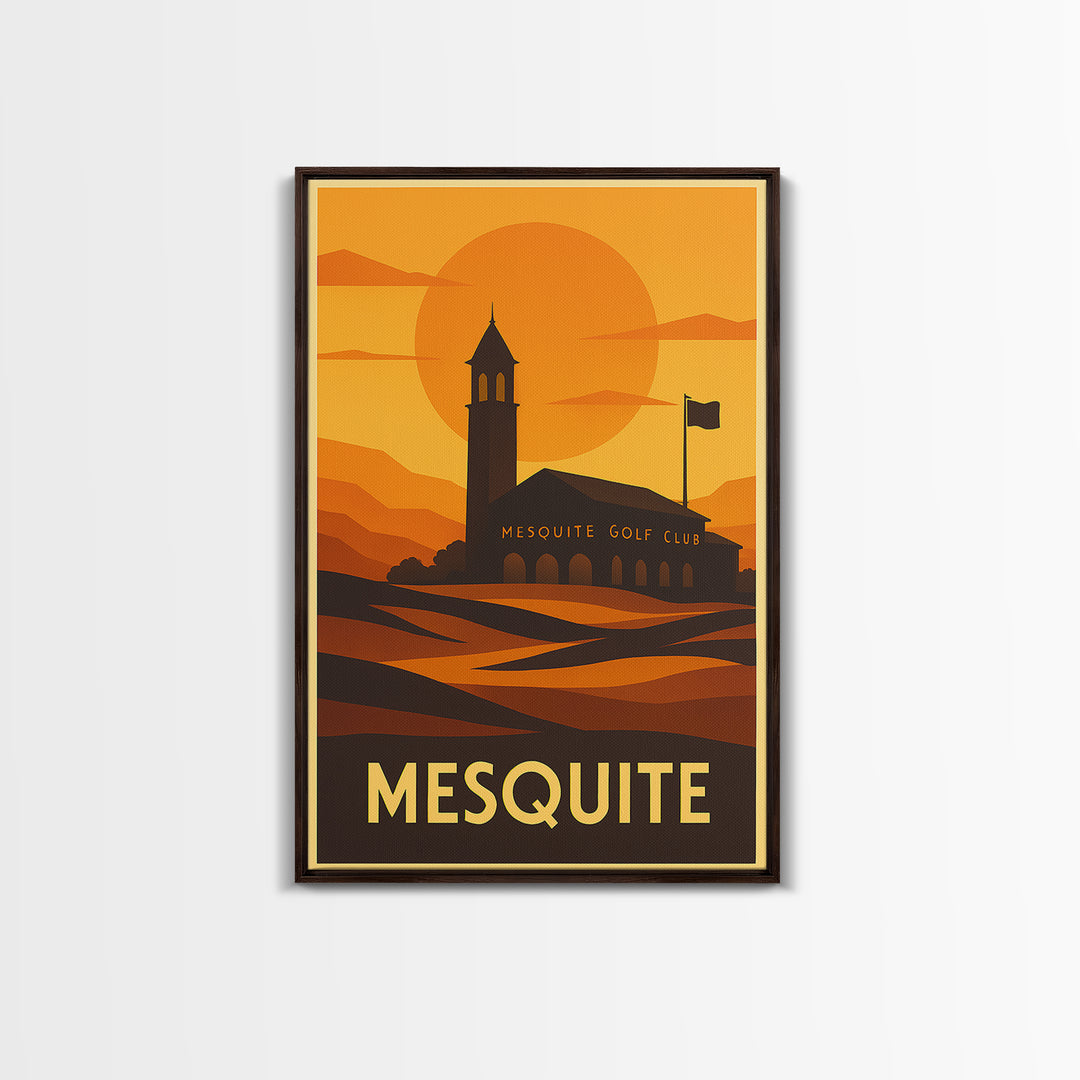 Mesquite Travel Poster, Framed Canvas Print, Warm Sunset Silhouette Art, Mesquite Poster Print, Fine Art Print, Travel Art Print