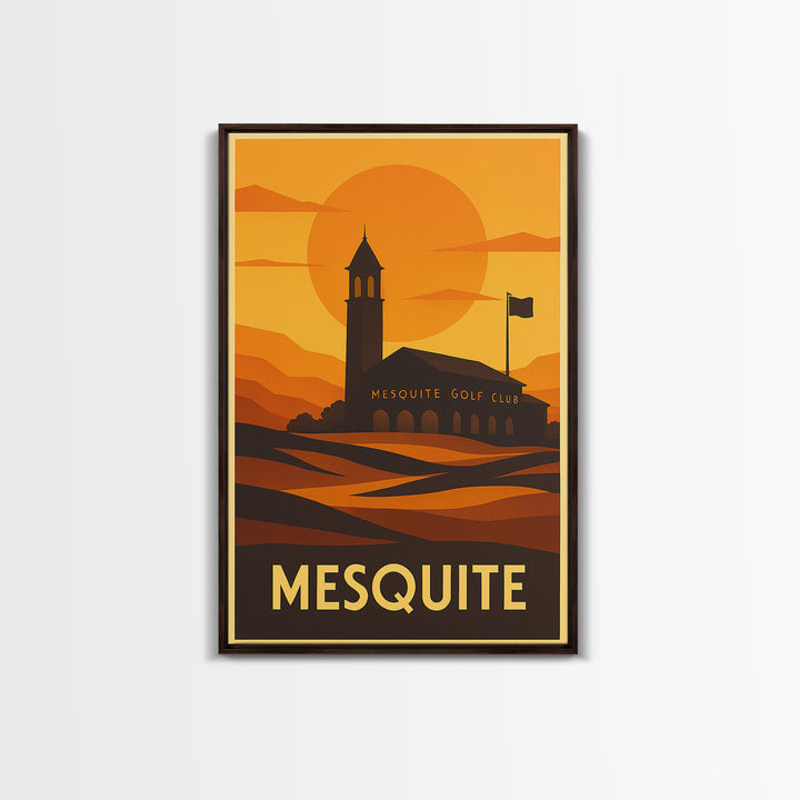 Mesquite Travel Poster, Framed Canvas Print, Warm Sunset Silhouette Art, Mesquite Poster Print, Fine Art Print, Travel Art Print