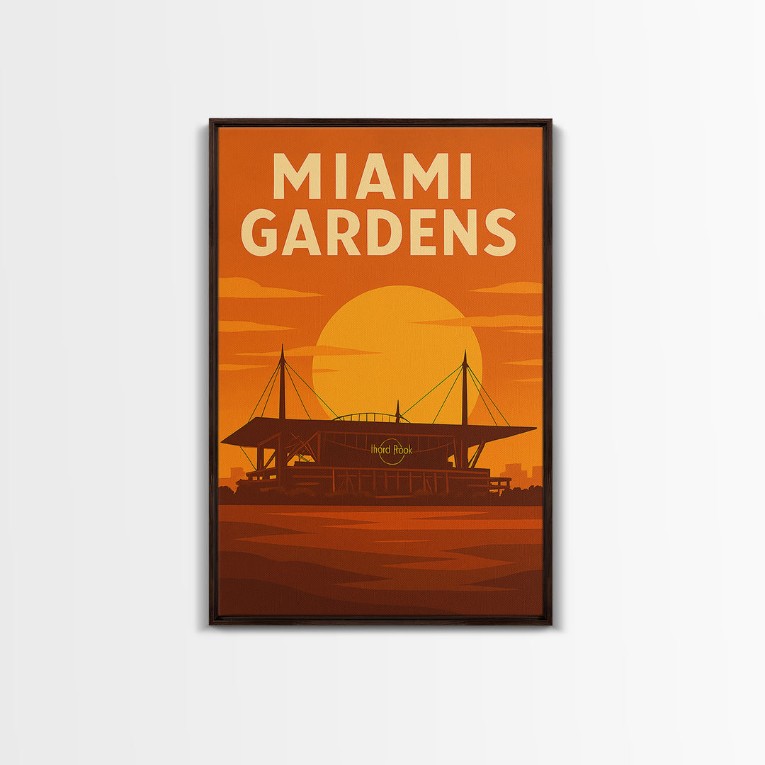 Miami Gardens Florida Travel Poster, Canvas Print, Warm Sunset Silhouette Art, Miami Gardens Wall Art, Retro Travel Print, Wall Decor