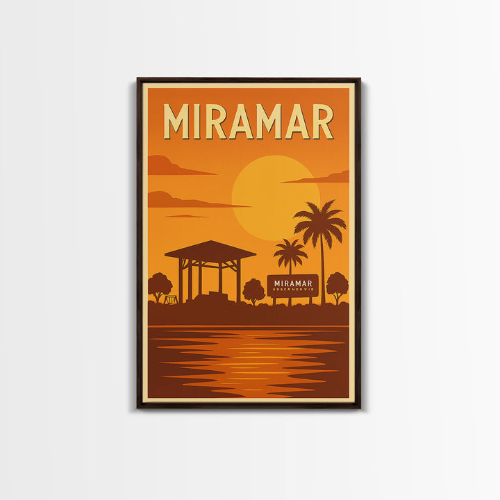 Miramar Florida Travel Poster, Framed Canvas Print, Golden Travel Poster Art, Miramar Poster Print, Modern Wall Decor, Fine Art Print