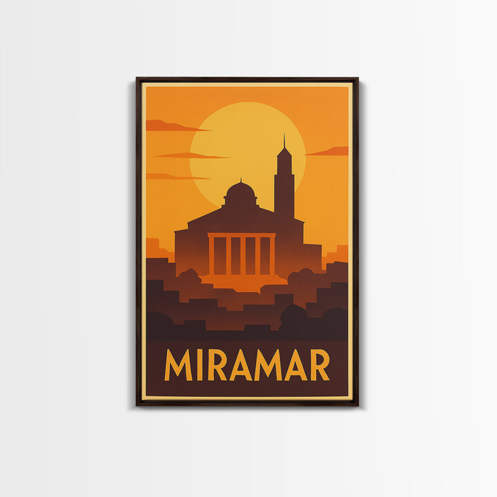 Miramar Travel Poster, Framed Canvas Print, Gold Art Deco Poster Art, Miramar Poster Print, Travel Art Print, Vintage Travel Print