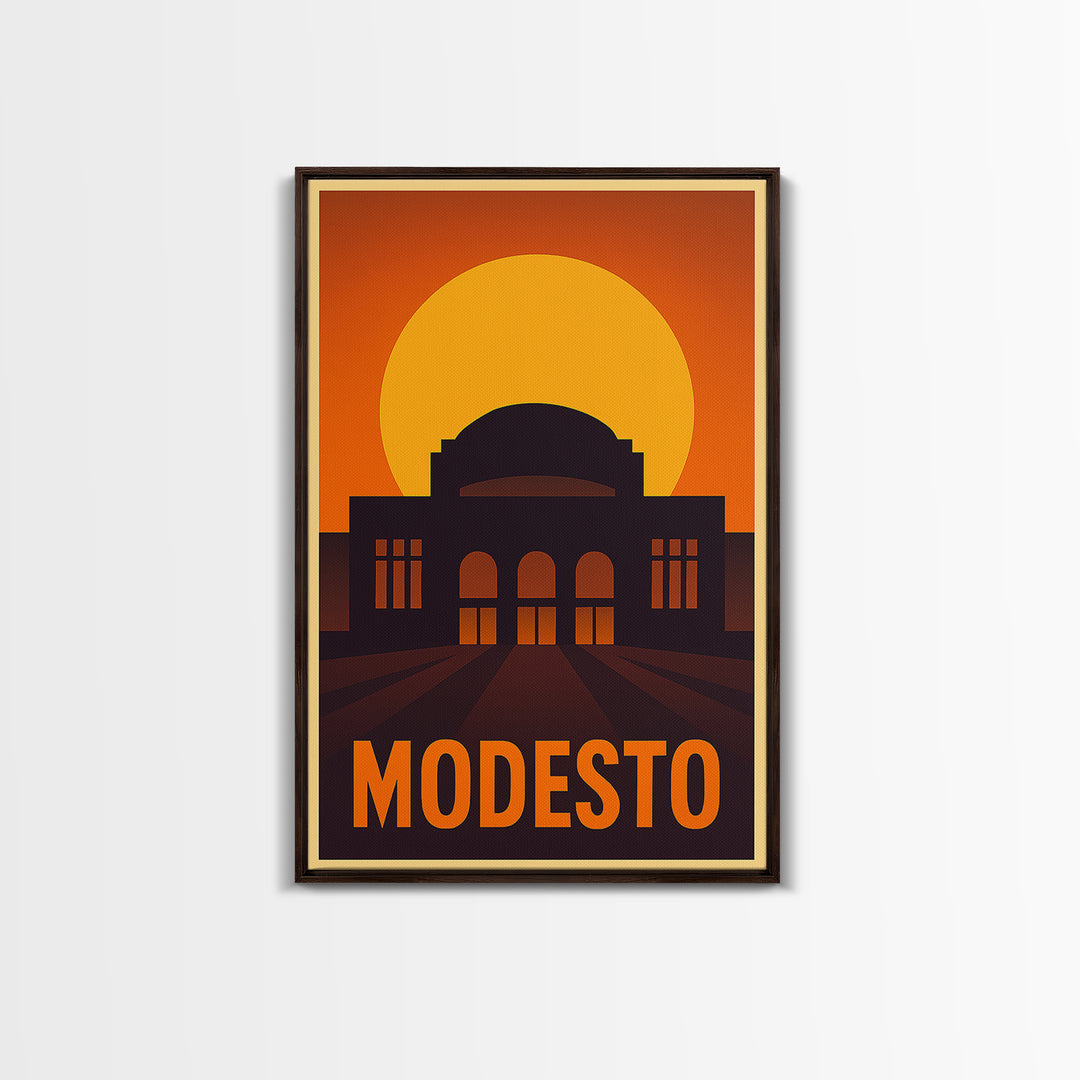 Modesto Travel Poster, Canvas Print, Vintage Deco Wall Art, Modesto City Art, Living Room Wall Art, Gift For Travelers, Vintage Travel Art