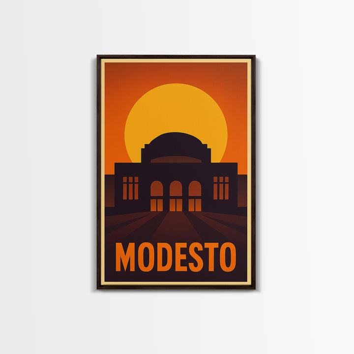 Modesto Travel Poster, Canvas Print, Vintage Deco Wall Art, Modesto City Art, Living Room Wall Art, Gift For Travelers, Vintage Travel Art