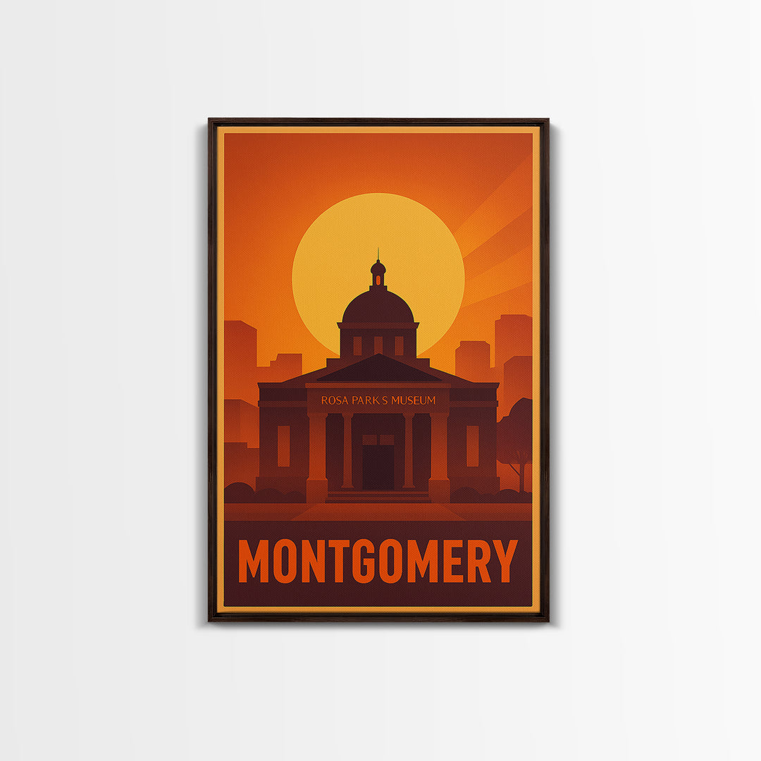 Montgomery Travel Poster, Canvas Print, Warm Sunset Silhouette Art, Montgomery Art Print, Vintage City Poster, Travel Wall Art