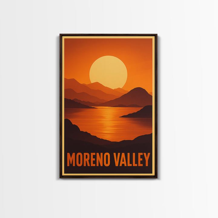 Moreno Valley Travel Poster, Framed Canvas Print, Gold Art Deco Poster Art, Moreno Valley Travel Art, Watercolor Skyline Art, City Art Print