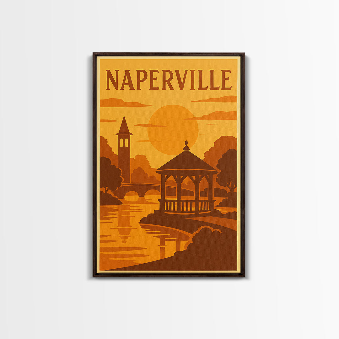 Naperville Illinois Travel Poster, Canvas Print, Golden Travel Poster Art, Naperville City Art, Gift For Travelers, Vintage Travel Art
