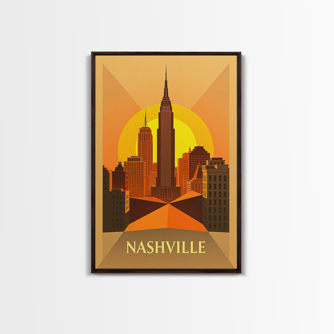Nashville Tennessee Travel Poster, Framed Canvas Print, Gold Art Deco Poster Art, Nashville City Art, City Art Print, Living Room Wall Art