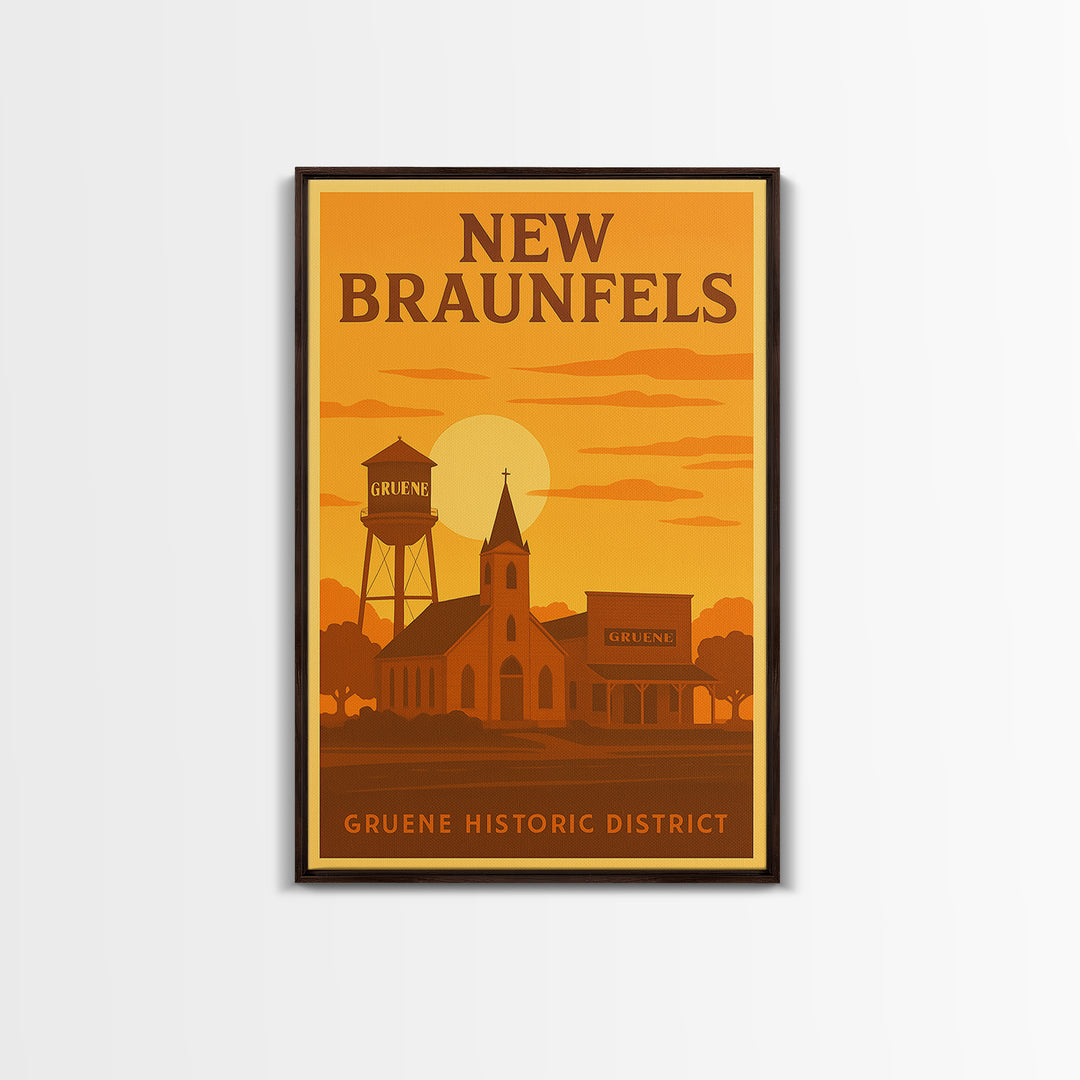 New Braunfels Texas Travel Poster, Canvas Print, Gold Art Deco Poster Art, New Braunfels City Art, Wanderlust Decor, Home Office Decor