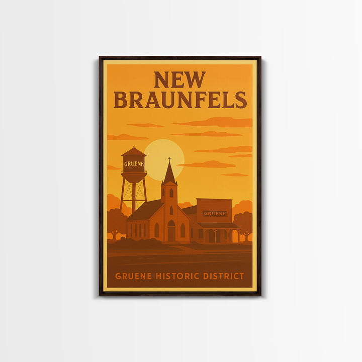 New Braunfels Texas Travel Poster, Canvas Print, Gold Art Deco Poster Art, New Braunfels City Art, Wanderlust Decor, Home Office Decor