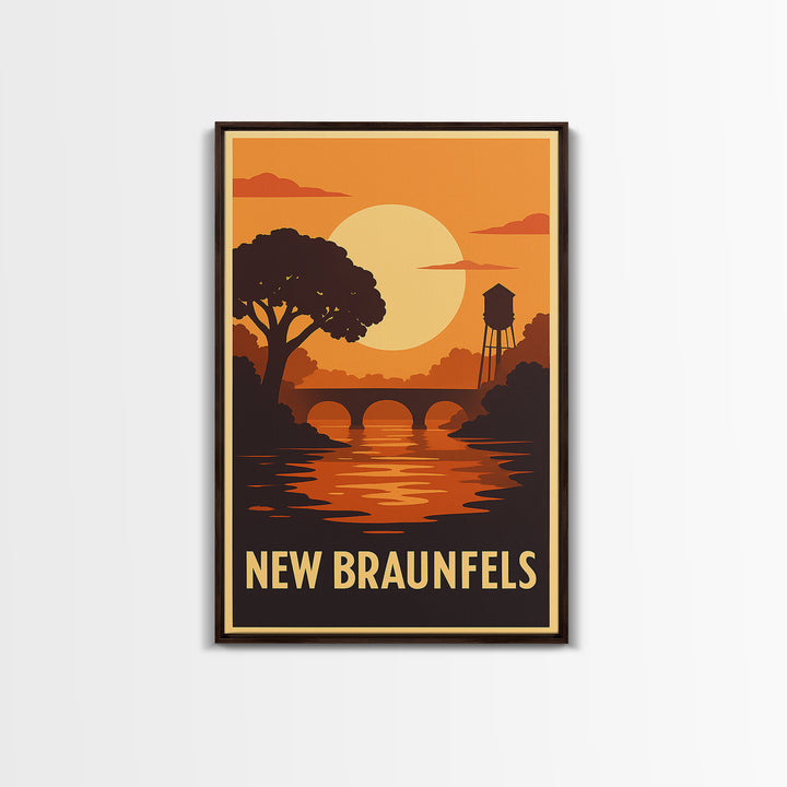 New Braunfels Travel Poster, Canvas Print, Gold Art Deco Poster Art, New Braunfels City Art, City Illustration, Home Office Decor