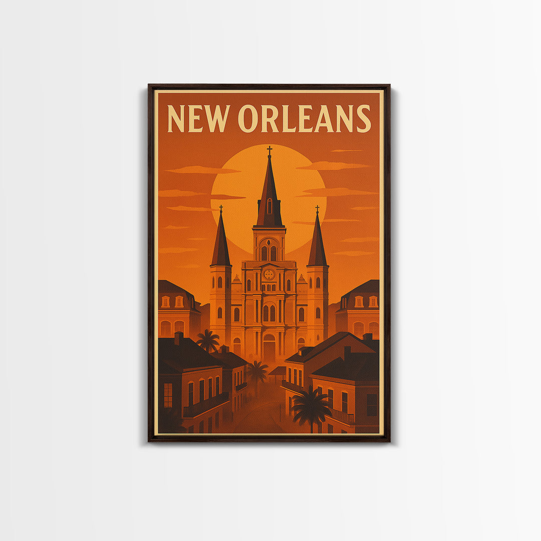 New Orleans Louisiana Travel Poster, Canvas Print, Gold Art Deco Poster Art, New Orleans Art Print, Travel Wall Decor, Gift For Travelers