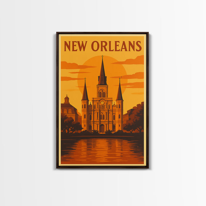 New Orleans Travel Poster, Framed Canvas Print, Golden Travel Poster Art, New Orleans Art Print, Travel Wall Art, City Art Print