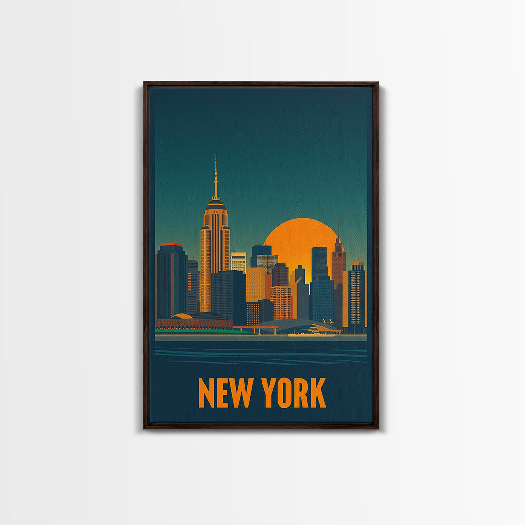 New York Travel Poster, Framed Canvas Print, Gold Art Deco Poster Art, New York Art Print, City Illustration, City Art Print, Home Decor