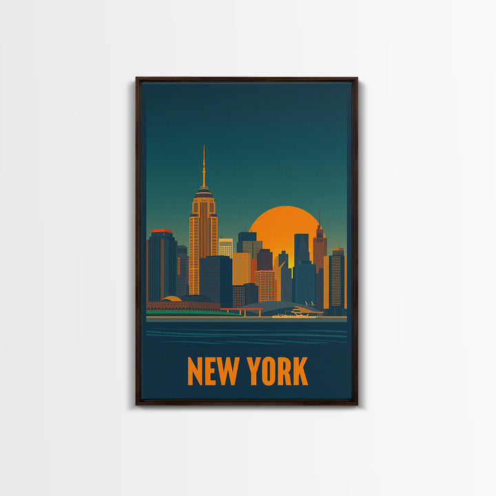 New York Travel Poster, Framed Canvas Print, Gold Art Deco Poster Art, New York Art Print, City Illustration, City Art Print, Home Decor