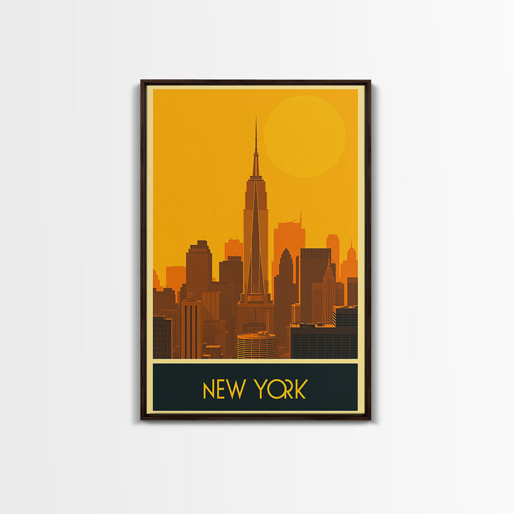 New York Travel Poster, Framed Canvas Print, Gold Art Deco Poster Art, New York Travel Art, City Art Print, Vintage City Poster