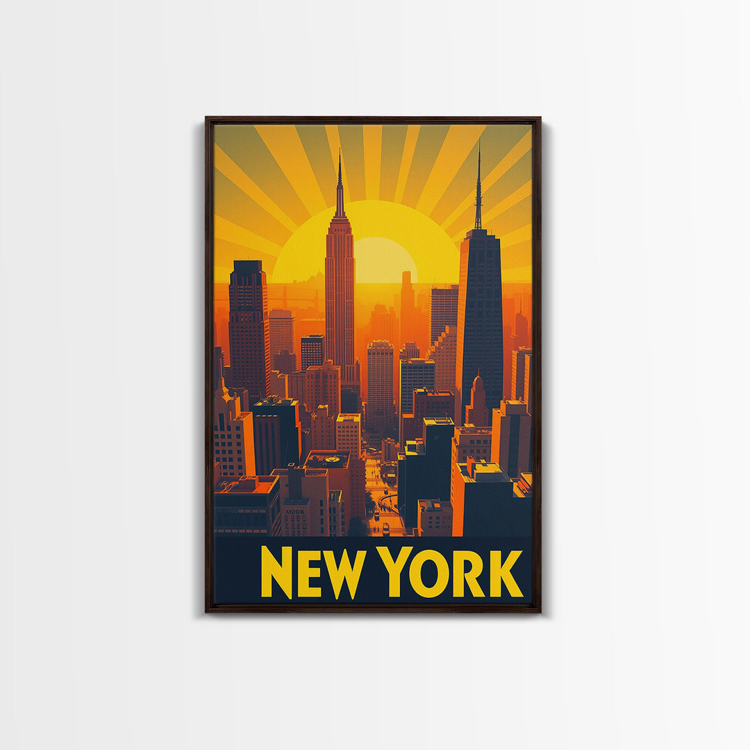 New York Travel Poster, Canvas Print, Golden Travel Poster Art, New York Art Print, Retro Travel Print, Wanderlust Decor, Travel Poster Set