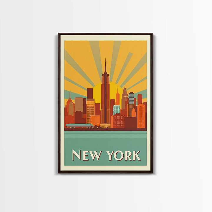 New York Travel Poster, Framed Canvas Print, Vintage Deco Wall Art, New York Poster Print, City Travel Prints, Travel Art Print