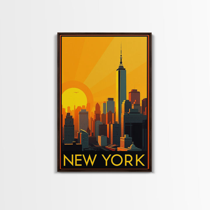 New York Travel Poster, Canvas Print, Warm Sunset Silhouette Art, New York Poster Print, Fine Art Print, Travel Wall Art, Travel Wall Decor
