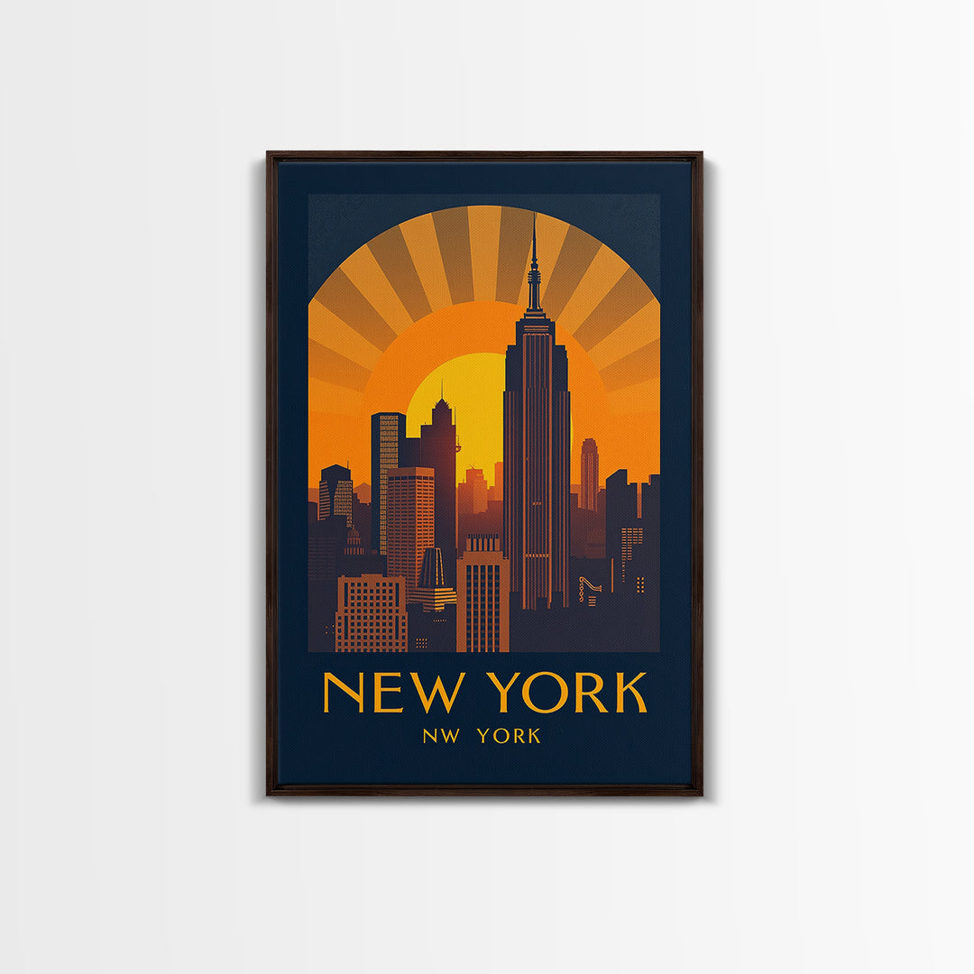 New York Travel Poster, Framed Canvas Print, Gold Art Deco Poster Art, New York Travel Art, Travel Poster Art, Vintage City Art